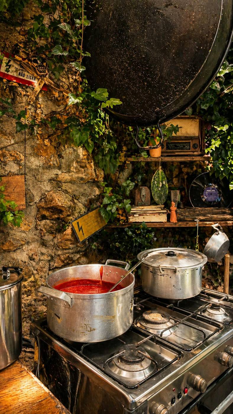Cozinha rústica de retiro gastronómico